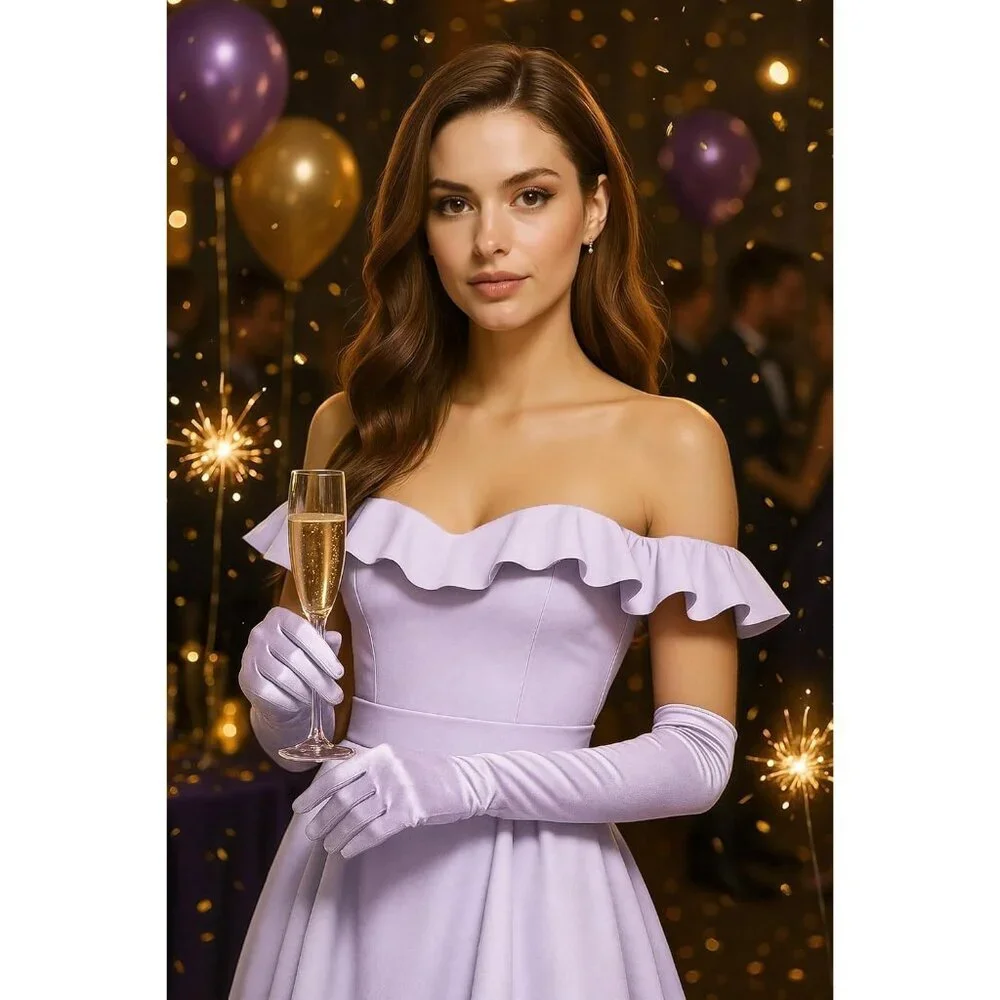Women's Light Purple Vintage Satin Long Gloves Costume Stretchy Elbow Length